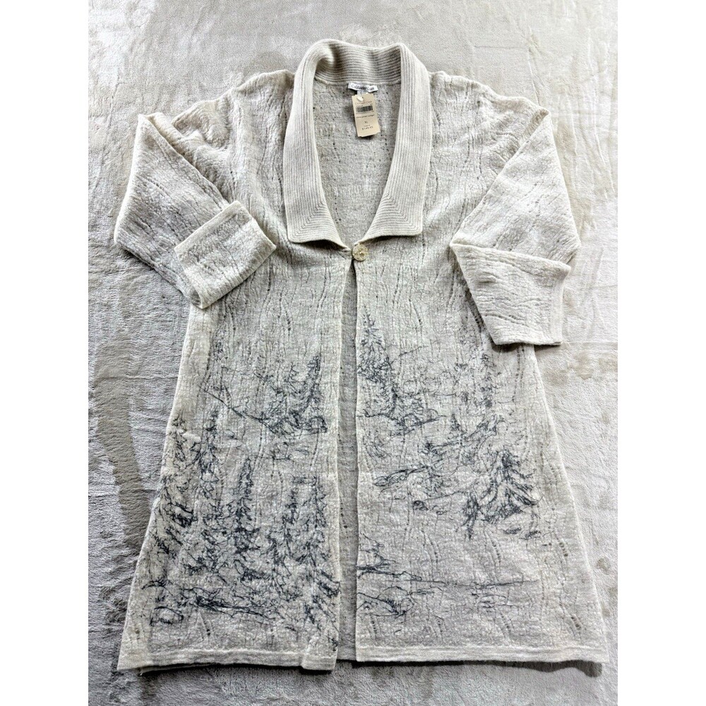 NWT Coldwater Creek Wool Cardigan Size XL 18 Alpine Print Beige Gray Knee Length